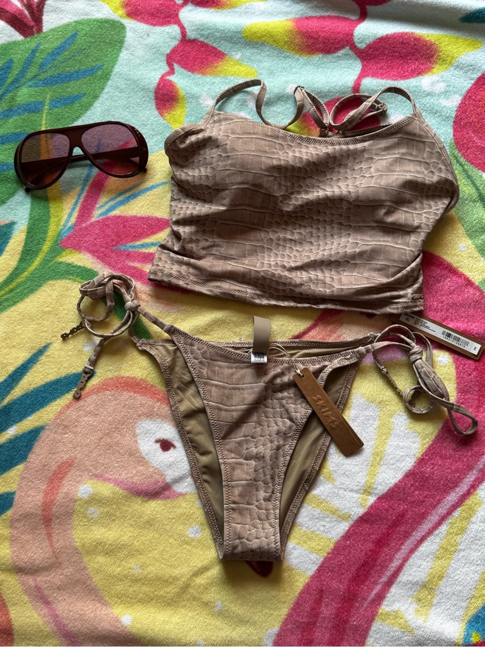 SKIMS Croc-Embossed Beige Bikini Set
